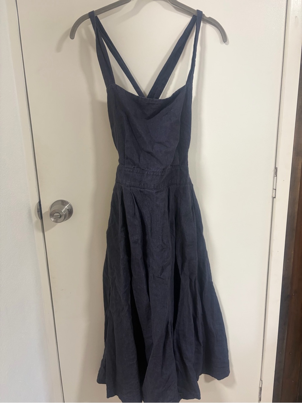 Mango Navy Cross-Back Linen-Blend Maxi Dress